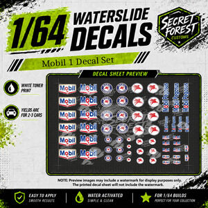 1:64 Scale Mobil Pegasus Livery Waterslide Decal Set — White Toner Printed